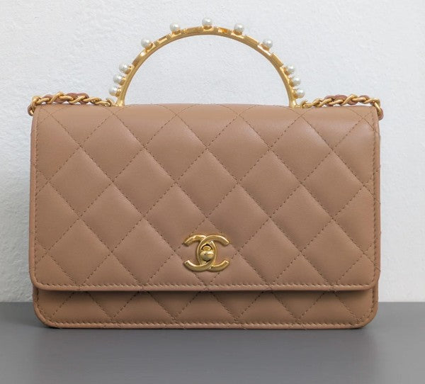 Torebka Chanel WOC z rączką 3B Dark Beige Lambskin/Gold