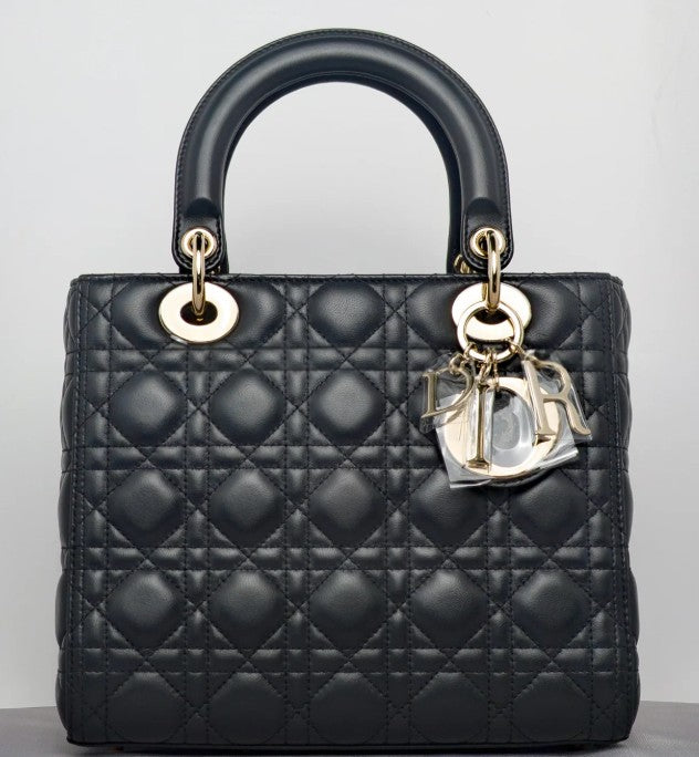 Torebka Lady Dior medium black lambskin/gold NOWA