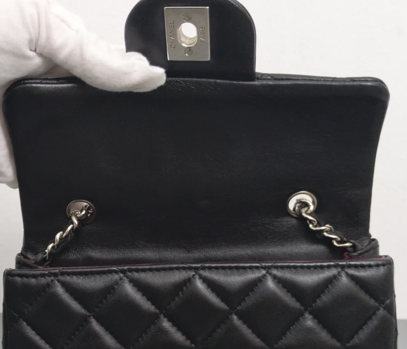 Torebka Chanel Mini Rectangle black lambskin/silver PERFECT