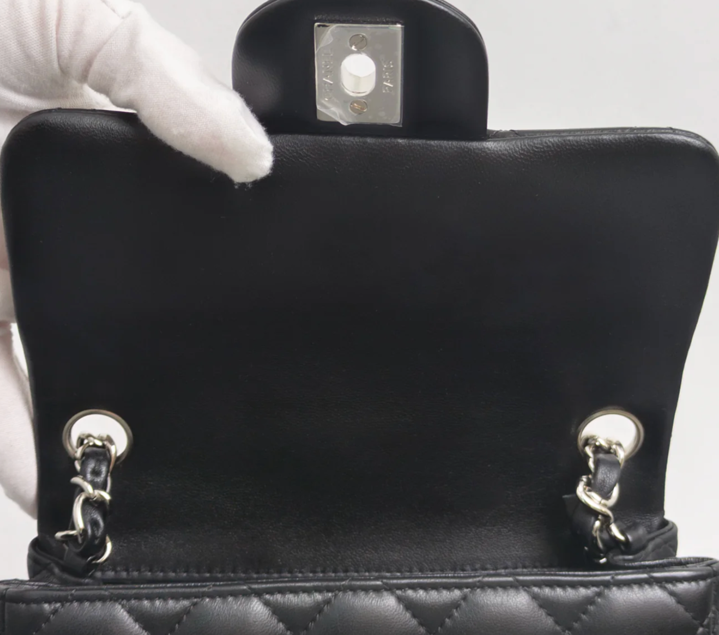 Torebka Chanel Mini Square black lamb/silver PERFECT