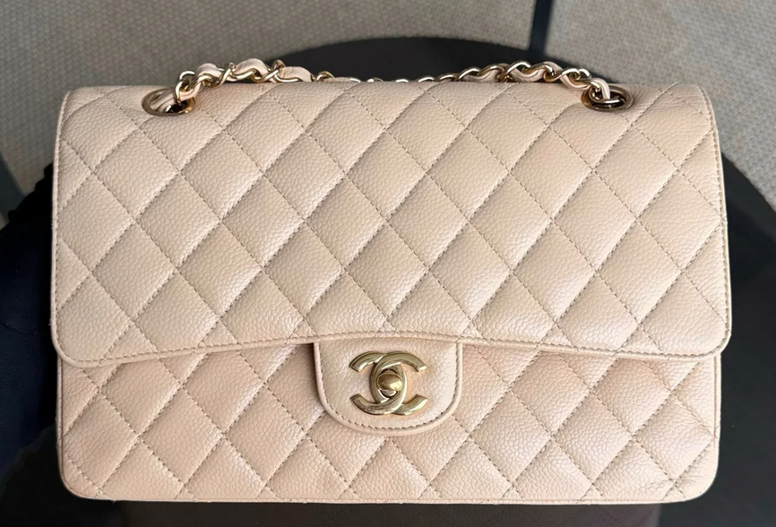 Torebka Chanel medium caviar beige/gold 2012 FULL SET