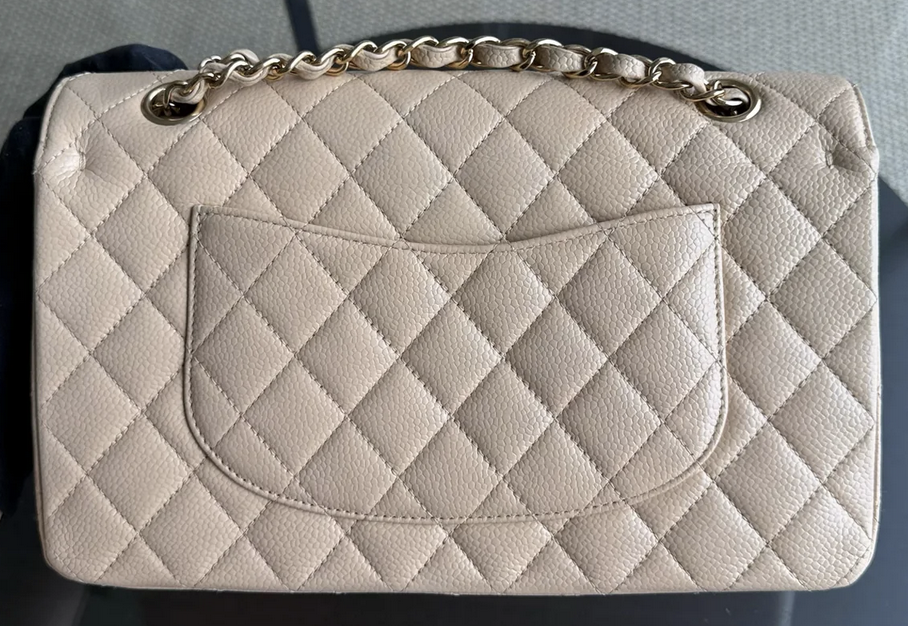 Torebka Chanel medium caviar beige/gold 2012 FULL SET
