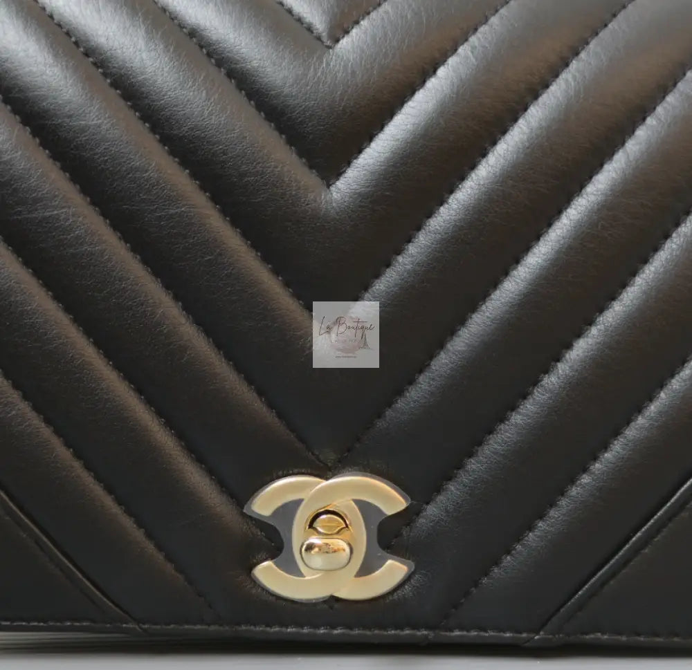 Torebka Chanel Chevron Mini | Black Lambskin Light Gold Hardware 2019 jak nowa