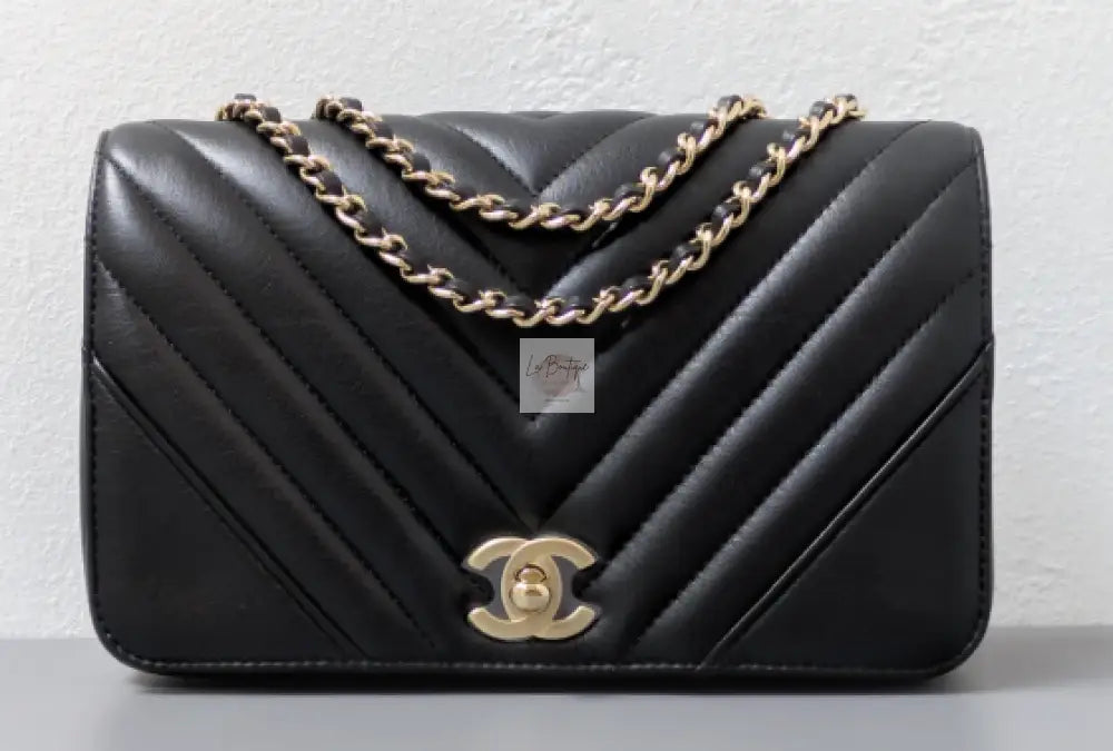 Torebka Chanel Chevron Mini | Black Lambskin Light Gold Hardware 2019 jak nowa