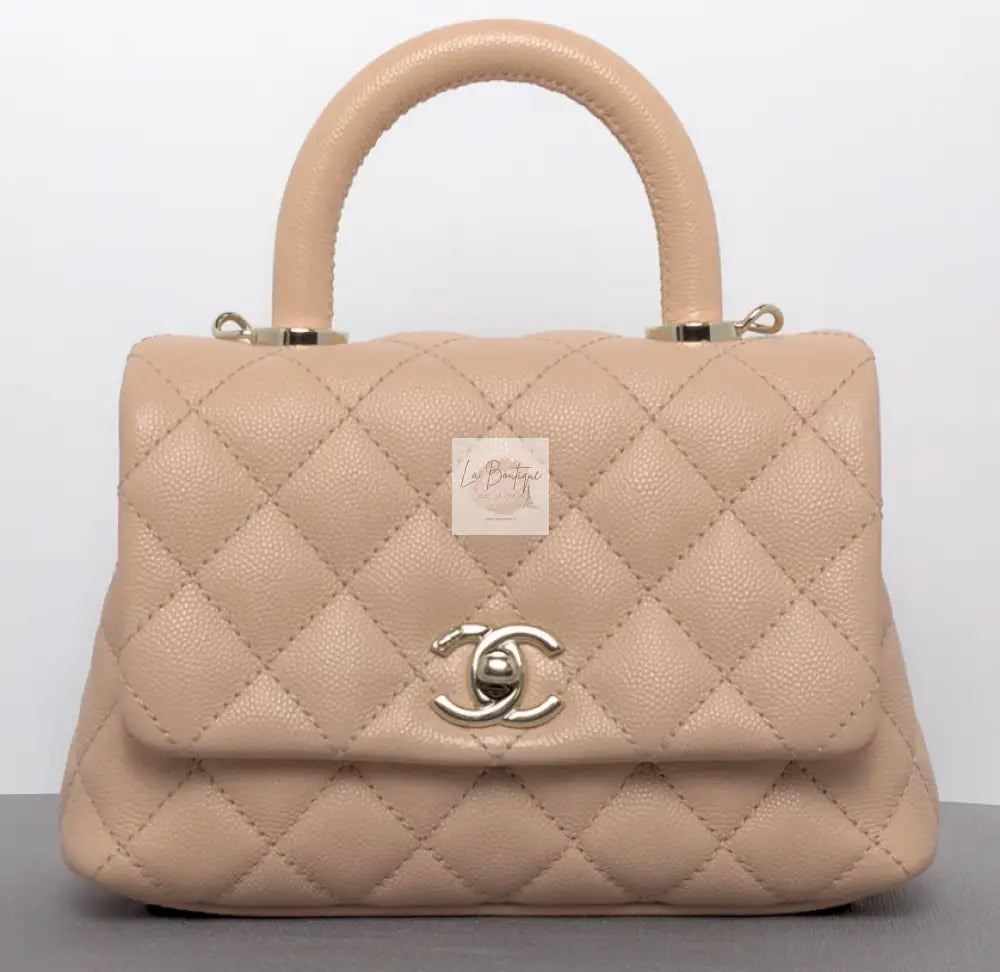 Torebka Chanel Coco Handle mini pink beige/gold hdw caviar