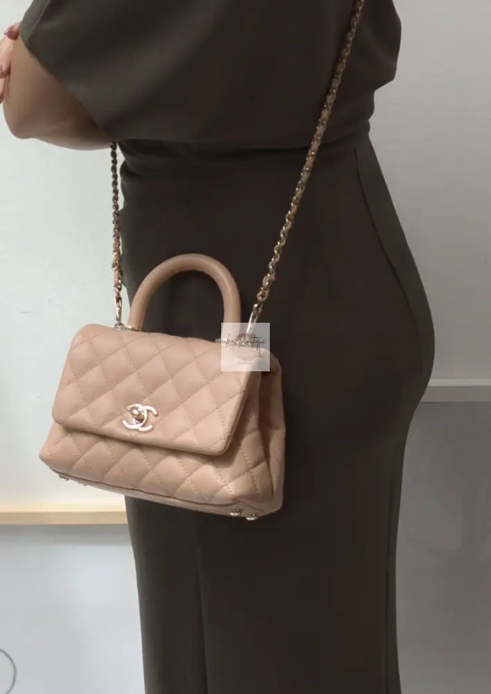 Torebka Chanel Coco Handle mini pink beige/gold hdw caviar