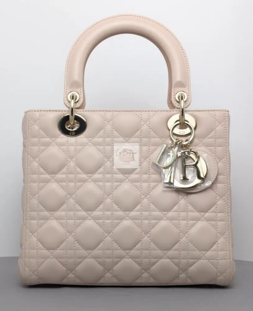 Torebka Dior Lady medium pudrowy róż jasno złoty hdw NOWA