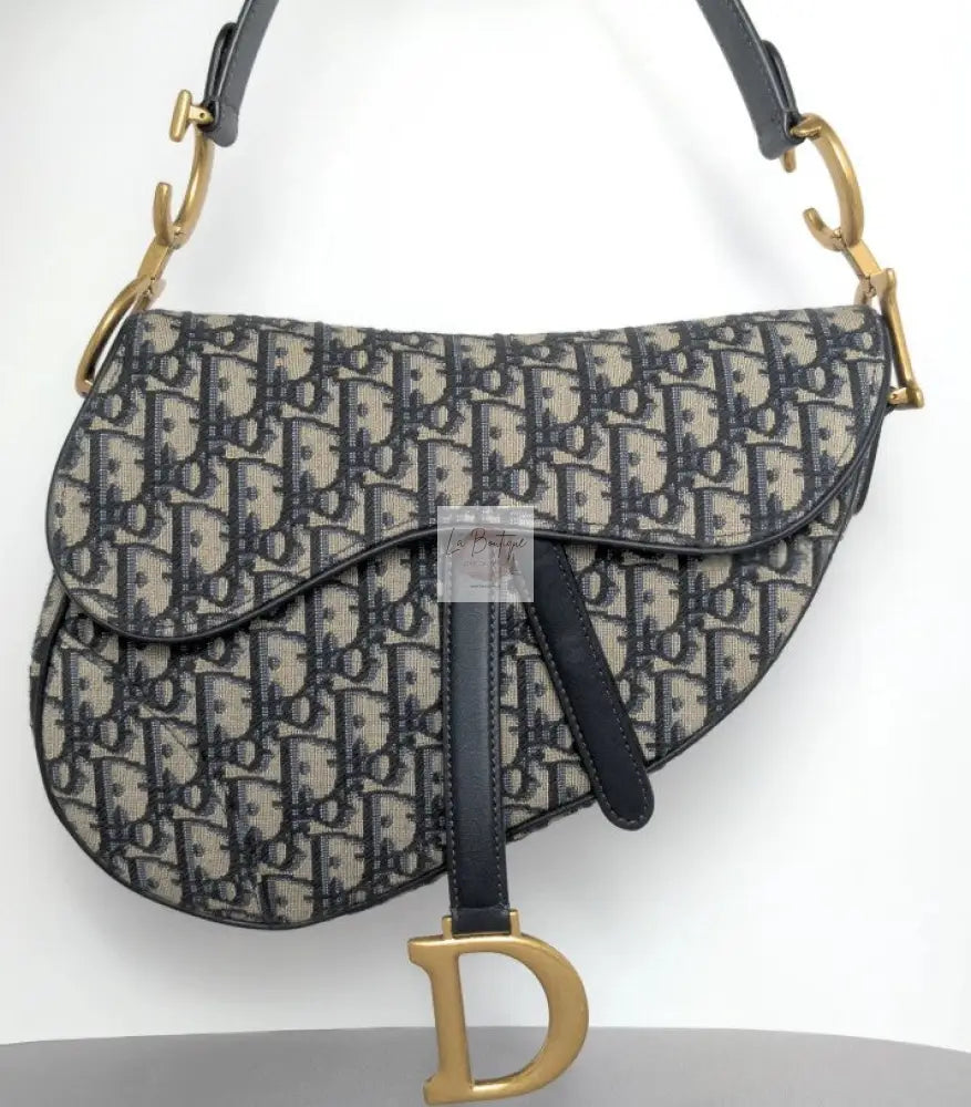 Torebka Dior Saddle medium Blue Oblique Jacquard Fabric/brushed gold
