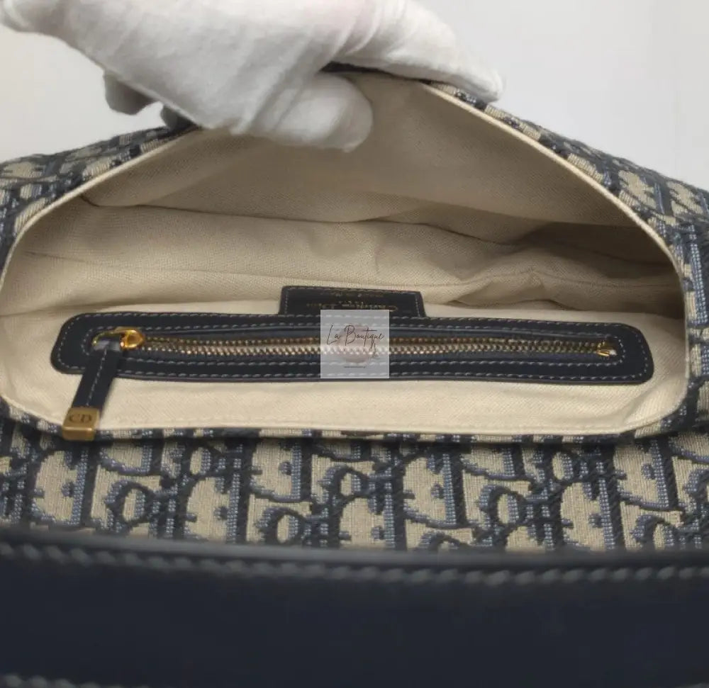 Torebka Dior Saddle medium Blue Oblique Jacquard Fabric/brushed gold