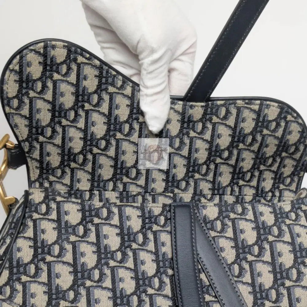 Torebka Dior Saddle medium Blue Oblique Jacquard Fabric/brushed gold