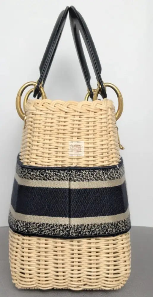 Torebka koszyk Lady Dior medium Blue Oblique Jacquard Natural Wicker/brushed gold