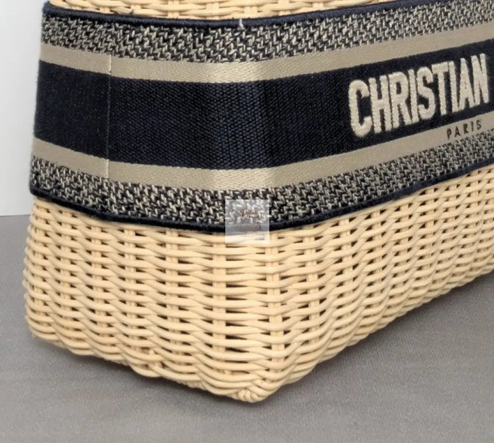 Torebka koszyk Lady Dior medium Blue Oblique Jacquard Natural Wicker/brushed gold