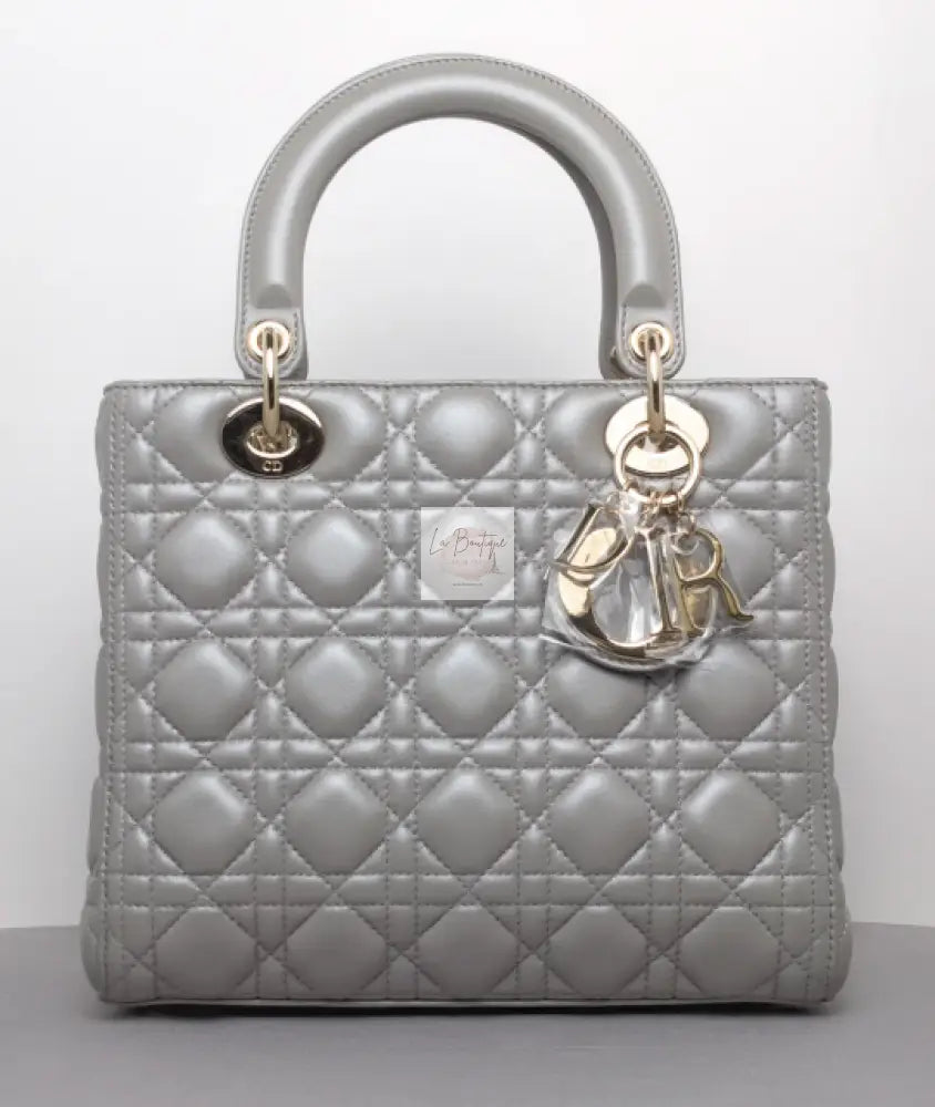 Torebka Lady Dior medium opal grey/light gold NOWA