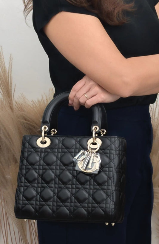 Torebka Lady Dior medium black lambskin/gold NOWA