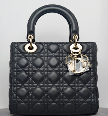 Torebka Lady Dior medium black lambskin/gold NOWA
