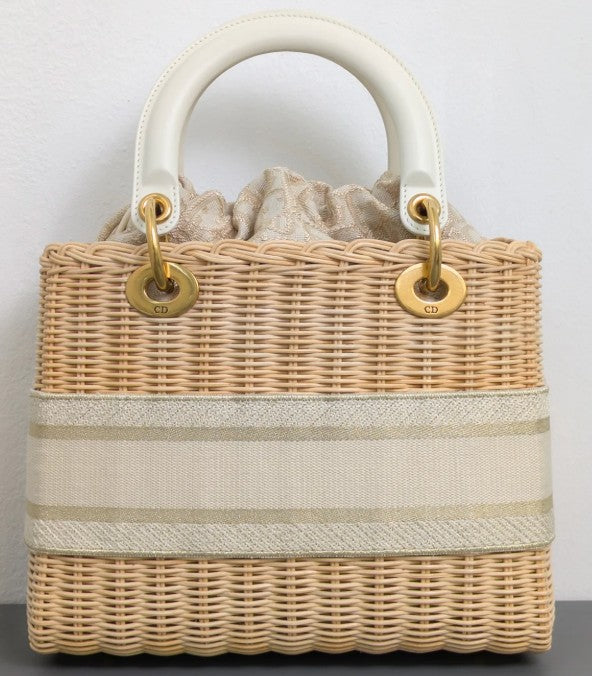 Torebka koszyk Lady Dior medium Beige Oblique Natural Wicker/Brushed Gold