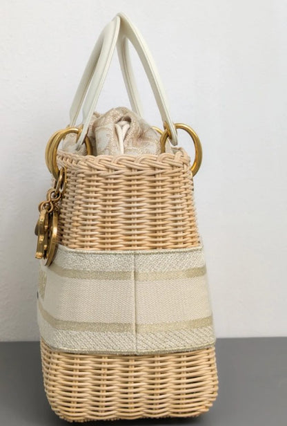Torebka koszyk Lady Dior medium Beige Oblique Natural Wicker/Brushed Gold