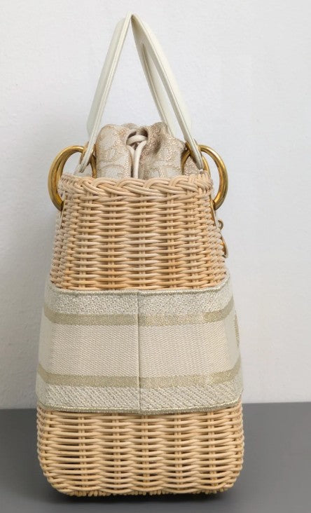 Torebka koszyk Lady Dior medium Beige Oblique Natural Wicker/Brushed Gold