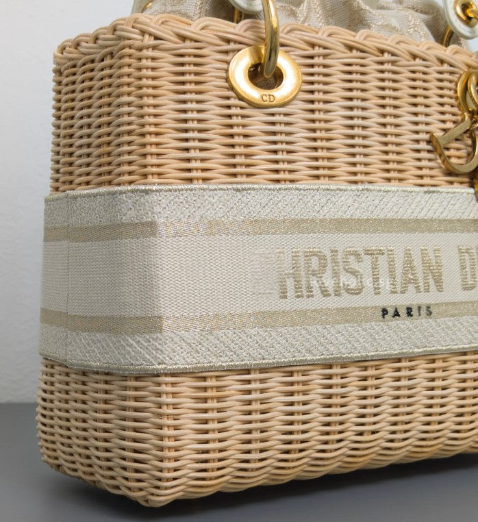 Torebka koszyk Lady Dior medium Beige Oblique Natural Wicker/Brushed Gold