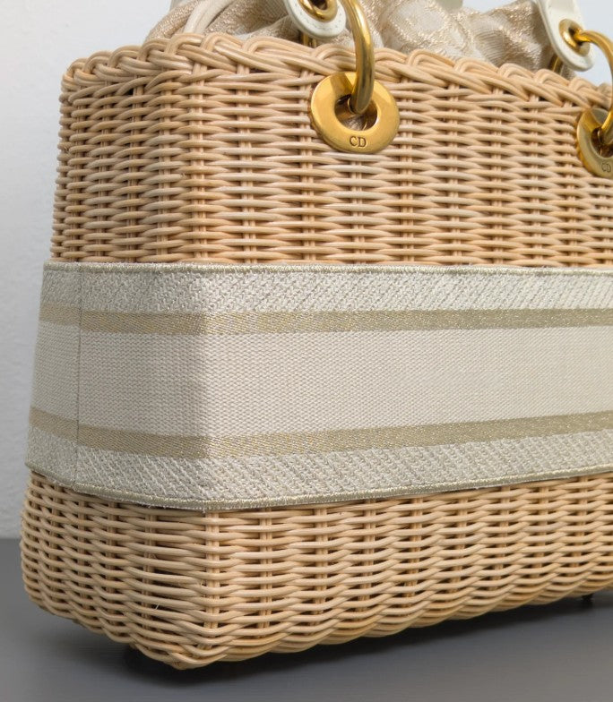 Torebka koszyk Lady Dior medium Beige Oblique Natural Wicker/Brushed Gold