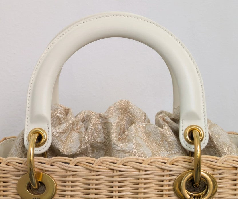 Torebka koszyk Lady Dior medium Beige Oblique Natural Wicker/Brushed Gold