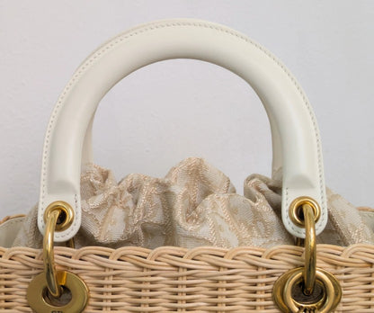 Torebka koszyk Lady Dior medium Beige Oblique Natural Wicker/Brushed Gold