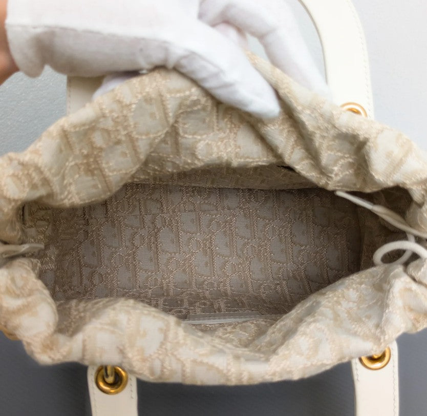 Torebka koszyk Lady Dior medium Beige Oblique Natural Wicker/Brushed Gold
