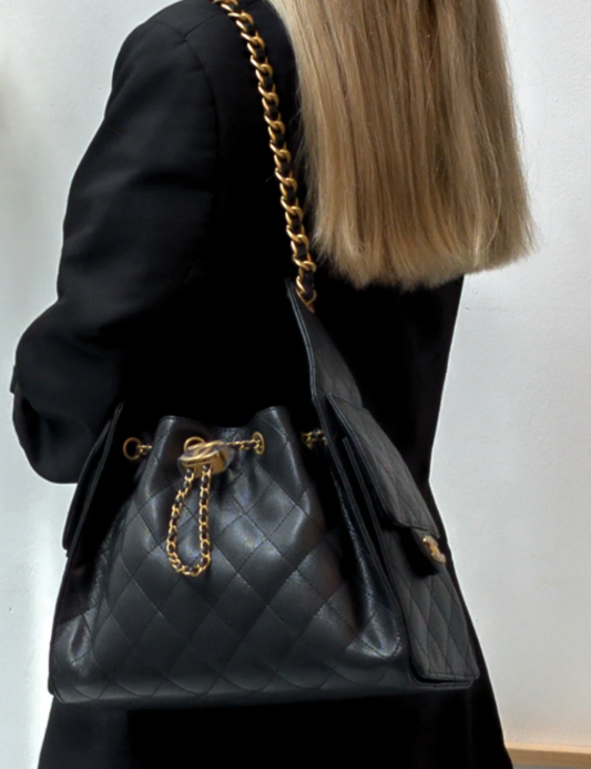 Torebka Chanel 25 large black caviar/gold new