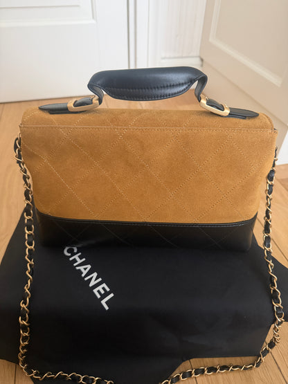 Torebka Chanel sezonal z klapką beige/black/gold New