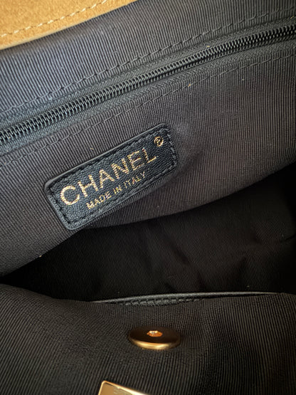 Torebka Chanel sezonal z klapką beige/black/gold New