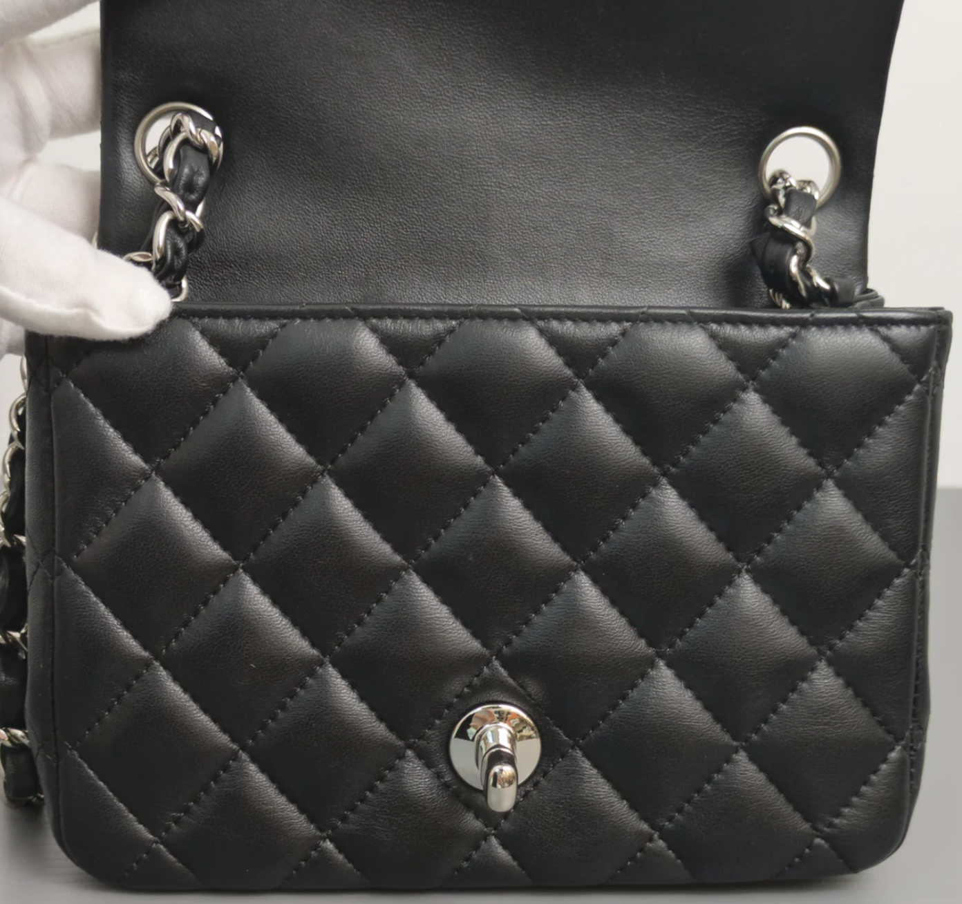 Torebka Chanel Mini Square black lamb/silver PERFECT