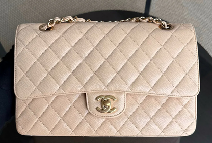 Torebka Chanel medium caviar beige/gold 2012 FULL SET
