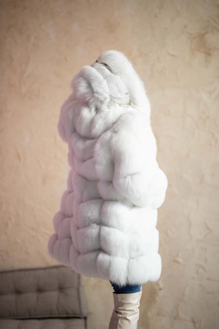 Luksusowe Futro z Lisa Białego 2w1 z Kapturem M/38