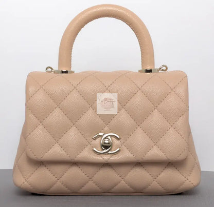 Torebka Chanel Coco Handle mini pink beige/gold hdw caviar