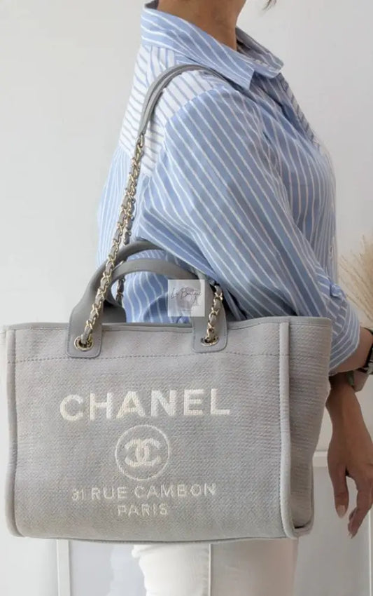 Torebka Chanel Deauville Shopping Tote 23B Grey Canvas/Light Gold