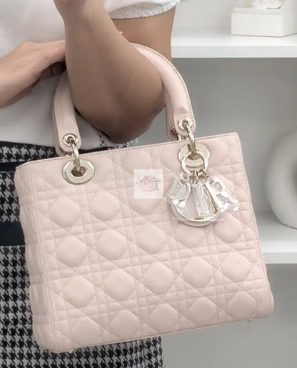 Torebka Dior Lady medium pudrowy róż jasno złoty hdw NOWA